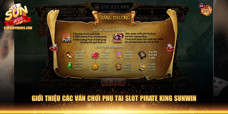 Giới thiệu các ván chơi phụ tại slot Pirate King SUNWIN