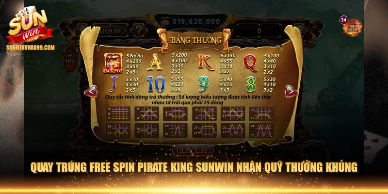Quay trúng Free Spin Pirate King SUNWIN nhận quỹ thưởng khủng